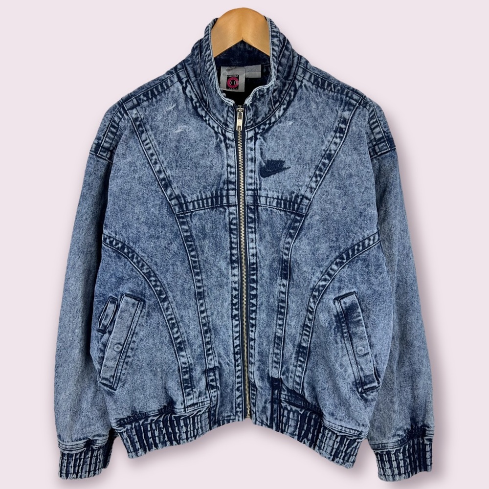 Vintage 90s NIKE Challenge Court Acid Wash Denim Jacket Men’s M Andre Agassi
